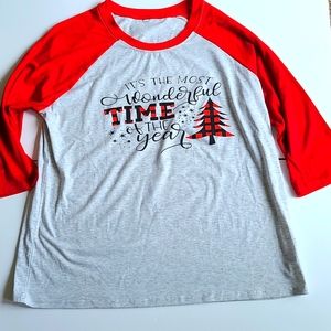 XL  Gray red 1/4 sleeve crewneck cotton Christmas pajama shirt holidays winter